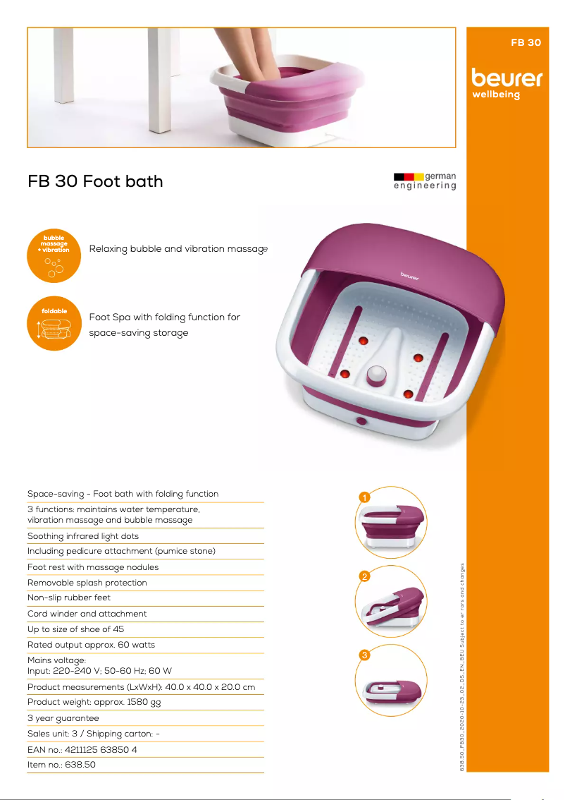 Página 1 del manual Ficha técnica Beurer FB 30