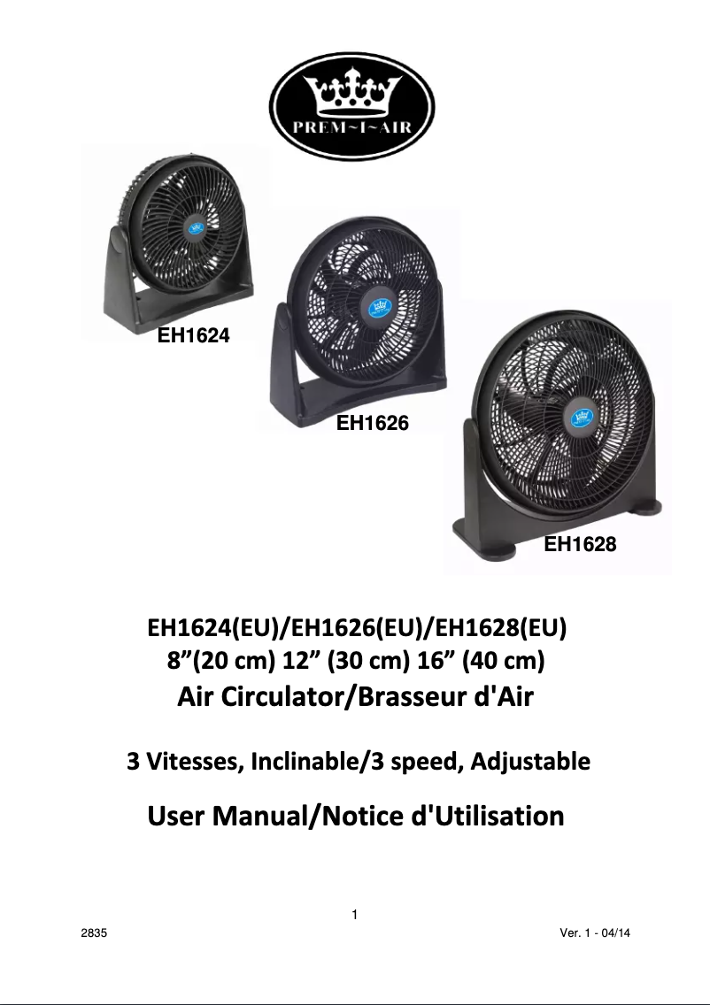 Page 1 de la notice Manuel utilisateur Prem-I-Air EH1628