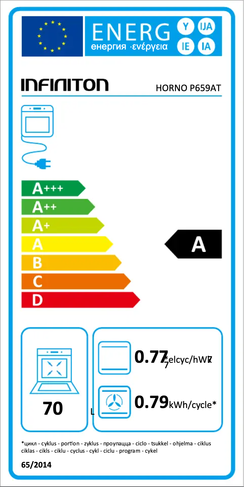 Page 1 de la notice Label énergétique Infiniton P659AT