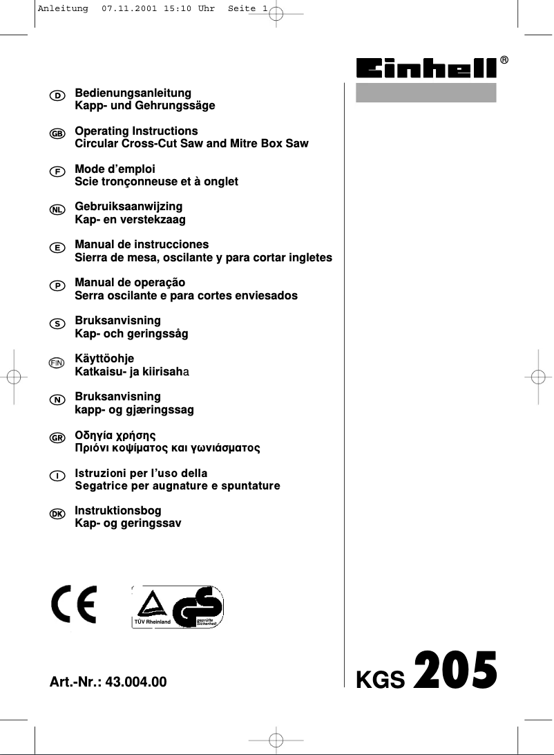 Image de la première page du manuel de l'appareil KGS 205