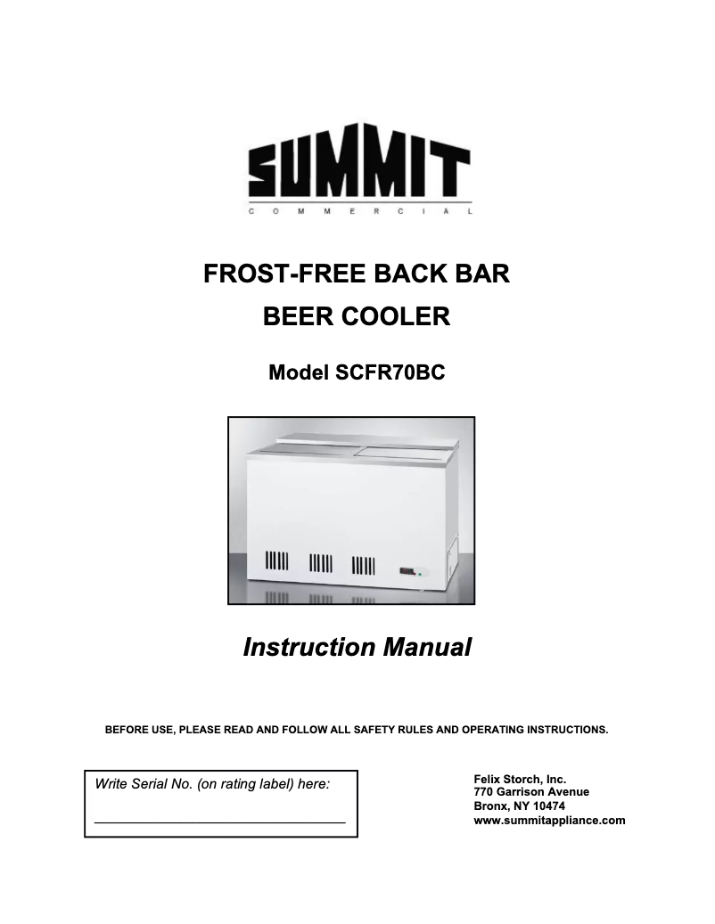 Page 1 de la notice Manuel utilisateur Summit Commercial SCFR70BC