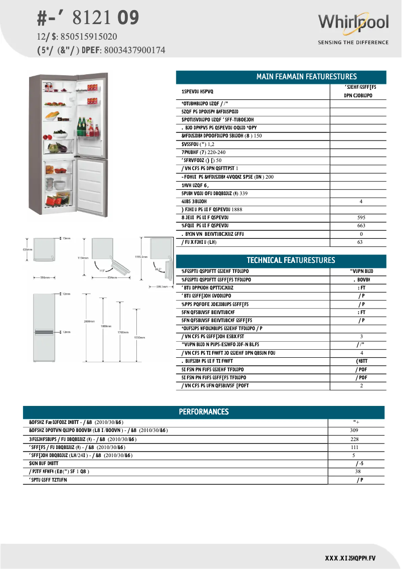 Page 1 de la notice Fiche technique Whirlpool BLF 8121 OX