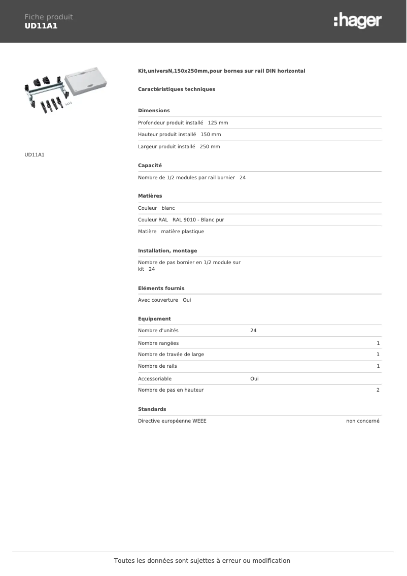 Page n°1 - Manuel utilisateur Hager UD11A1