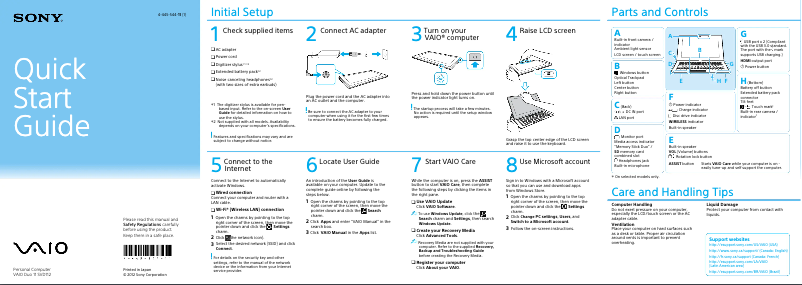 Image de la première page du manuel de l'appareil Vaio Duo 11 SVD112190S