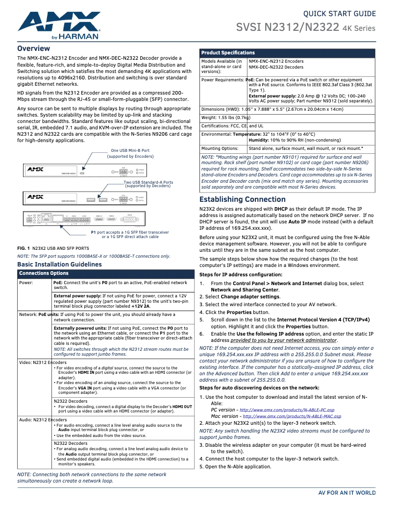 Page n°1 - Guide de démarrage rapide AMX Sereno NMX-ENC-N2312