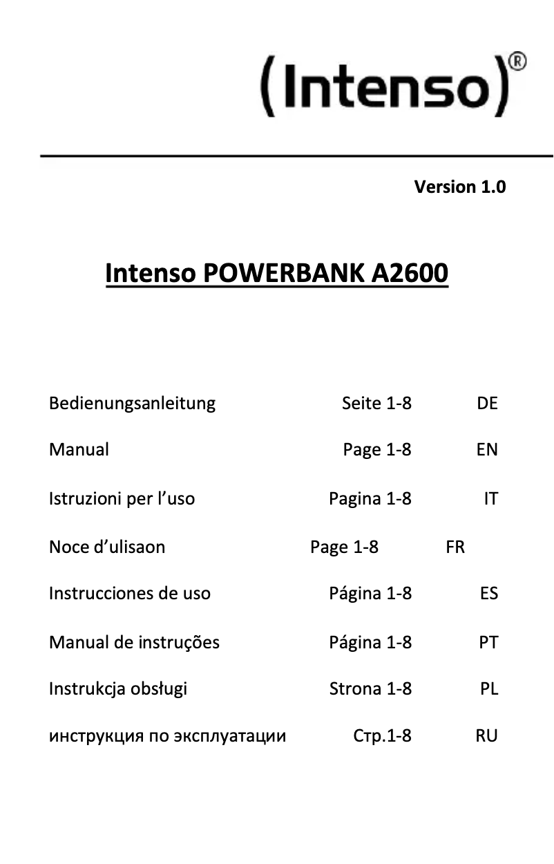 Imagen de la primera página del manual del dispositivo Powerbank A2600
