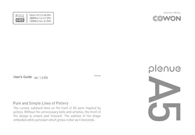 Page 1 de la notice Manuel utilisateur Cowon Plenue A5