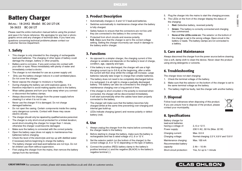 Imagen de la primera página del manual del dispositivo BC-2612T