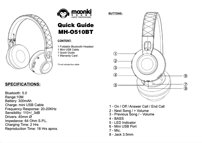 Page n°1 - Manuel utilisateur Moonki MH-O510BT