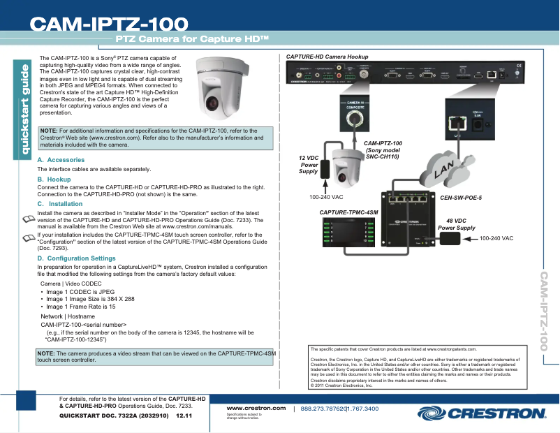 Page 1 de la notice Manuel utilisateur Crestron CAM-IPTZ-100