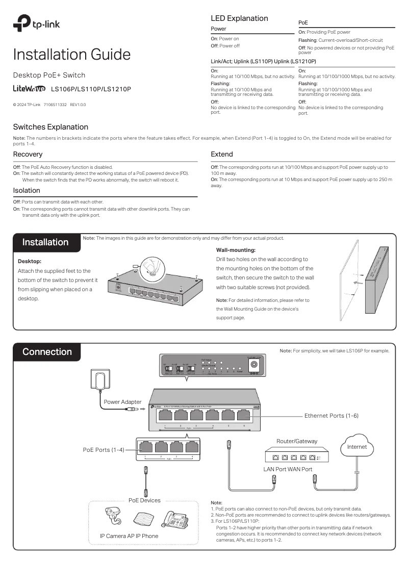 Page n°1 - Manuel utilisateur TP-Link LS106P