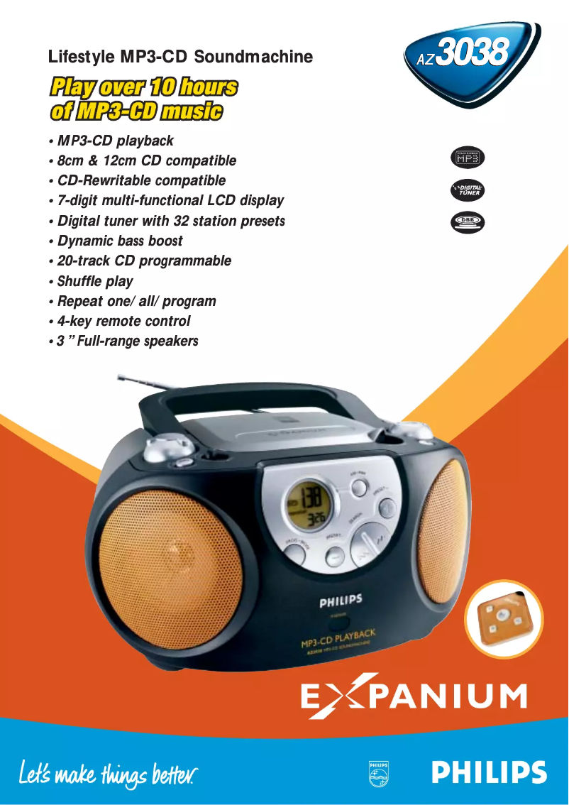 Page 1 de la notice Fiche technique Philips AZ3038