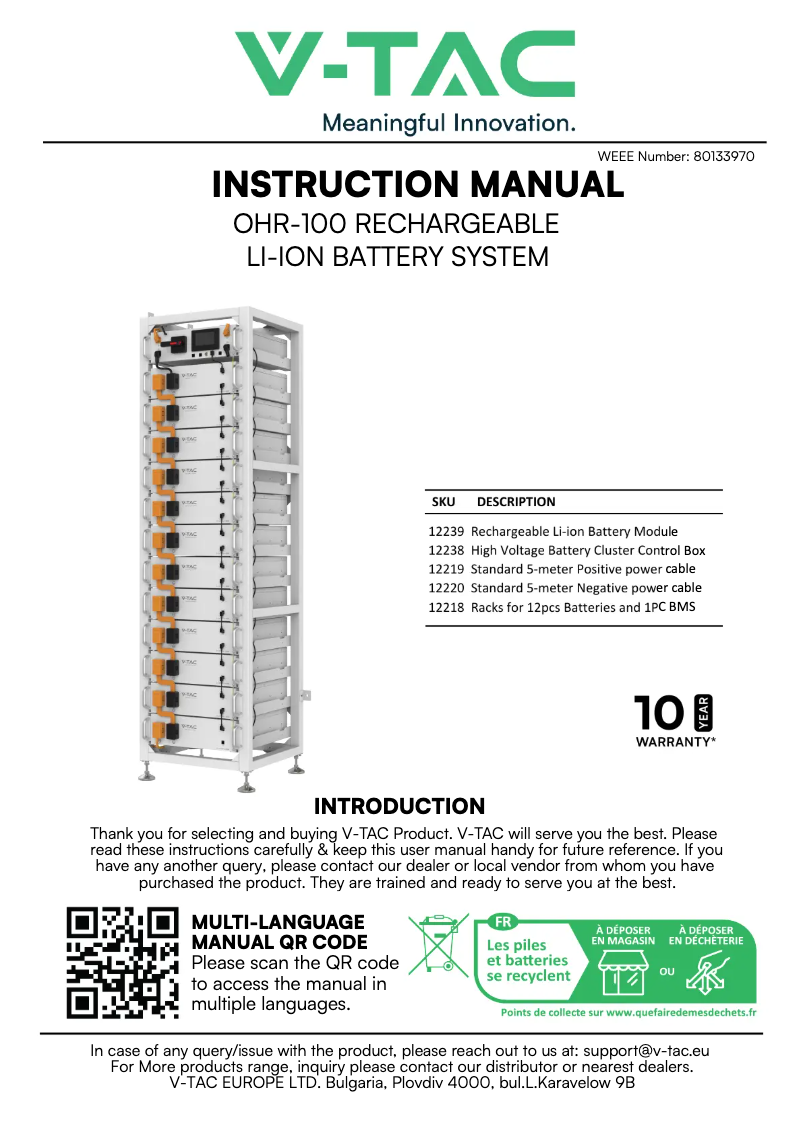 Page 1 de la notice Manuel utilisateur V-TAC OHR60K-100