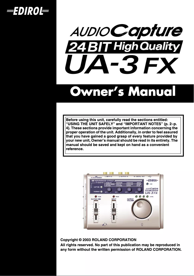 Page n°1 - Manuel utilisateur Roland UA-3FX