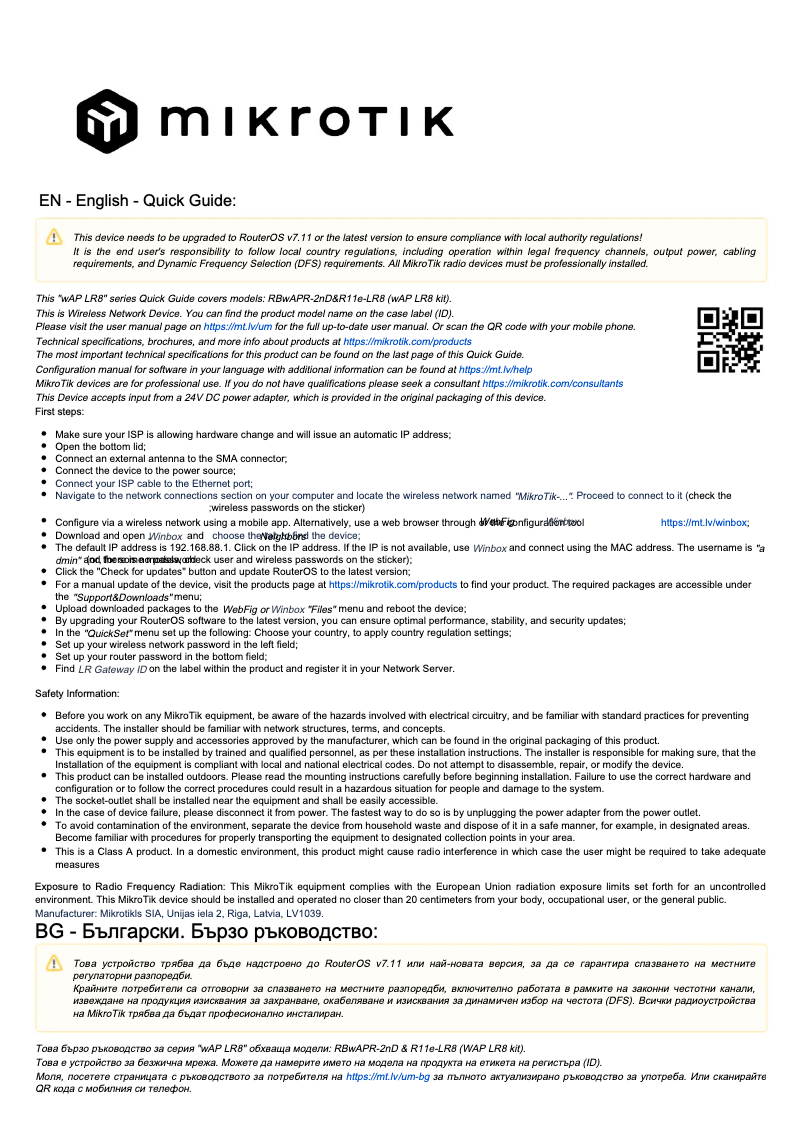 Page 1 of the manual User Manual Mikrotik wAP LR8 kit