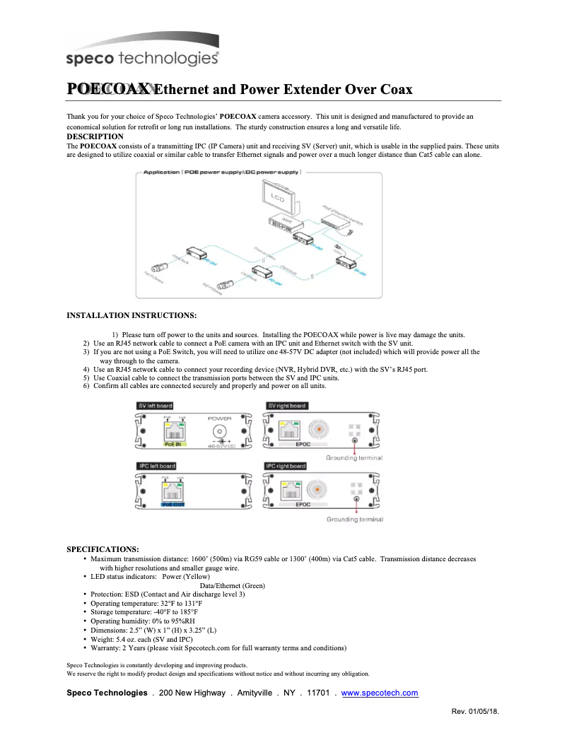 Página 1 del manual Manual de usuario Speco Technologies POECOAX