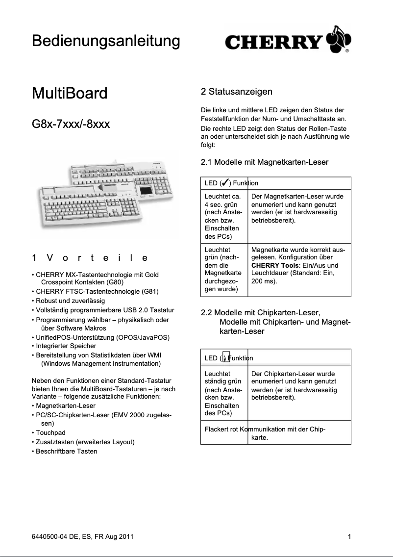 Page 1 de la notice Manuel utilisateur Cherry MultiBoard V2 G81-8043