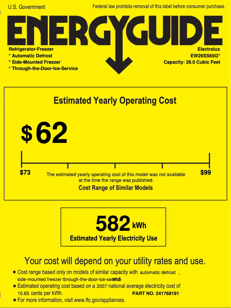 Página 1 del manual Etiqueta energética Electrolux EW26SS65GB