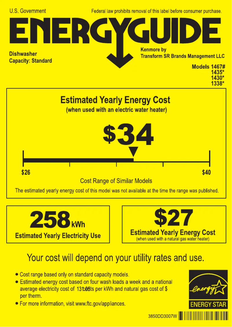 Page 1 de la notice Label énergétique Kenmore 13387