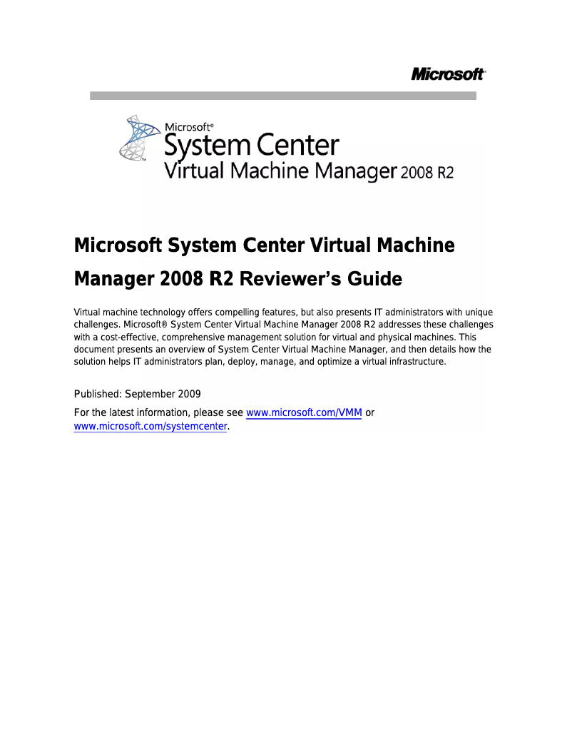 Page 1 de la notice Manuel utilisateur Microsoft System Center Virtual Machine Manager 2008