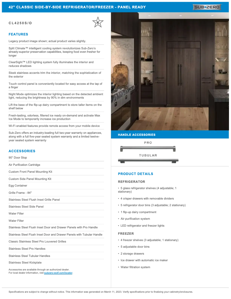 Page n°1 - Manuel utilisateur Sub-Zero CL4250O