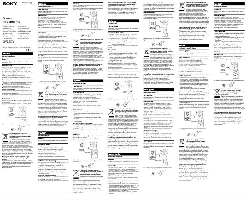 Page n°1 - Manuel utilisateur Sony MDR-E9LP/W