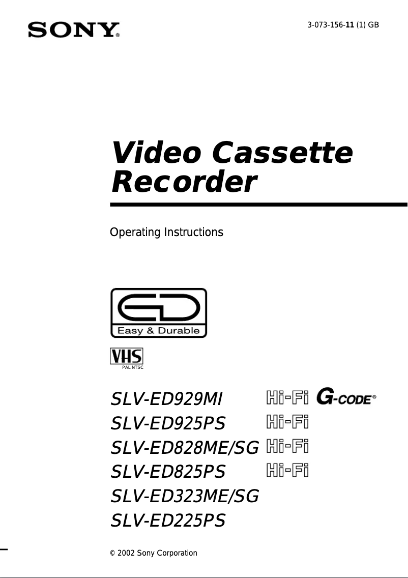 Image de la première page du manuel de l'appareil SLV-ED828ME