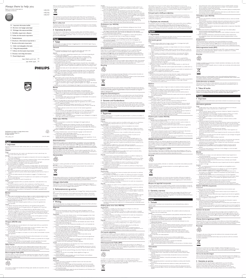 Page 1 de la notice Manuel utilisateur Philips Daily Collection HR2107