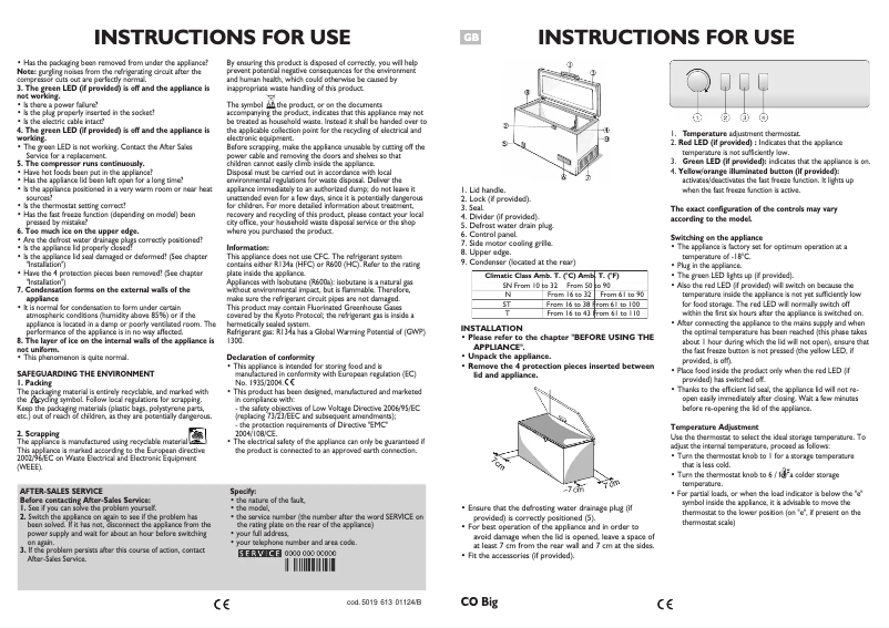 Page 1 de la notice Manuel utilisateur Whirlpool AFG 6516-B WP