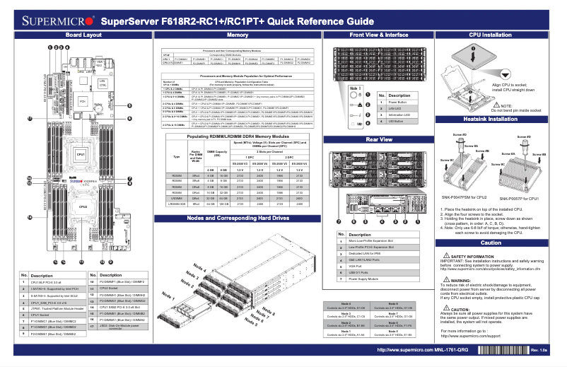 Page 1 de la notice Guide de démarrage rapide Supermicro SuperServer F618R2-RC1PT+