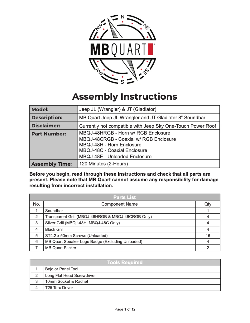 Image de la première page du manuel de l'appareil MBQJ-48HRGB