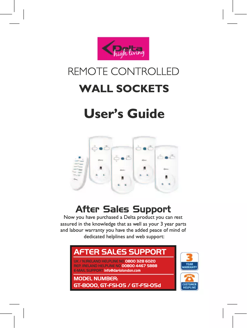 Page 1 de la notice Manuel utilisateur Delta GT-FSI-05