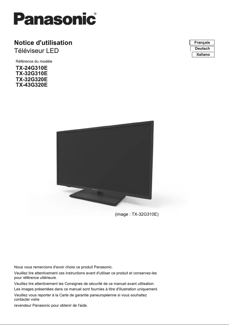 Page 1 de la notice Manuel utilisateur Panasonic TX-32G320E
