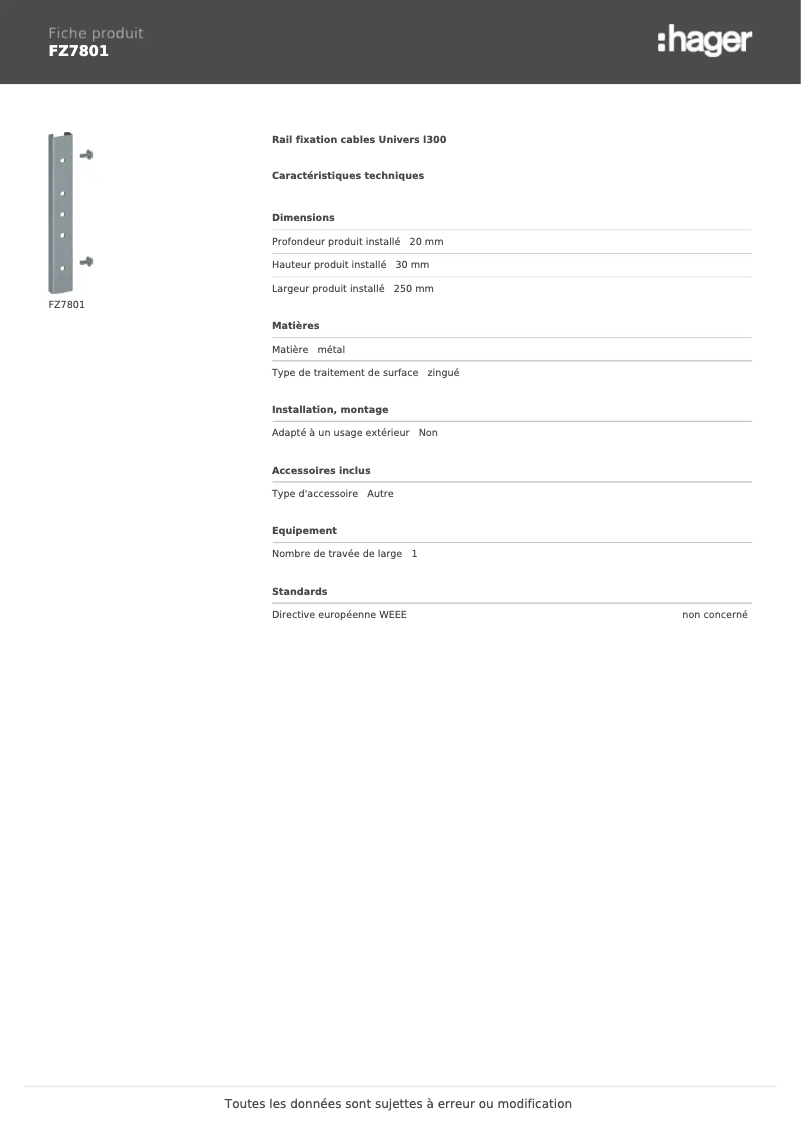 Page n°1 - Manuel utilisateur Hager FZ7801