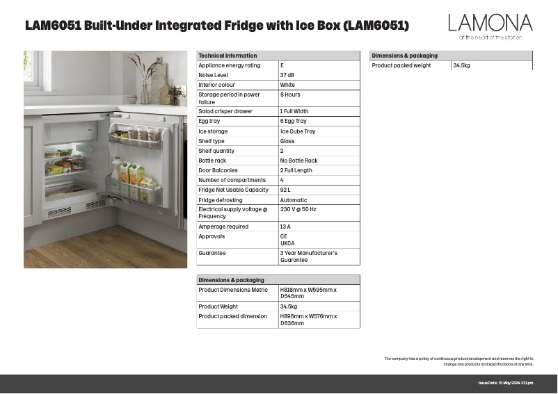 Page n°1 - Fiche technique Lamona LAM6051
