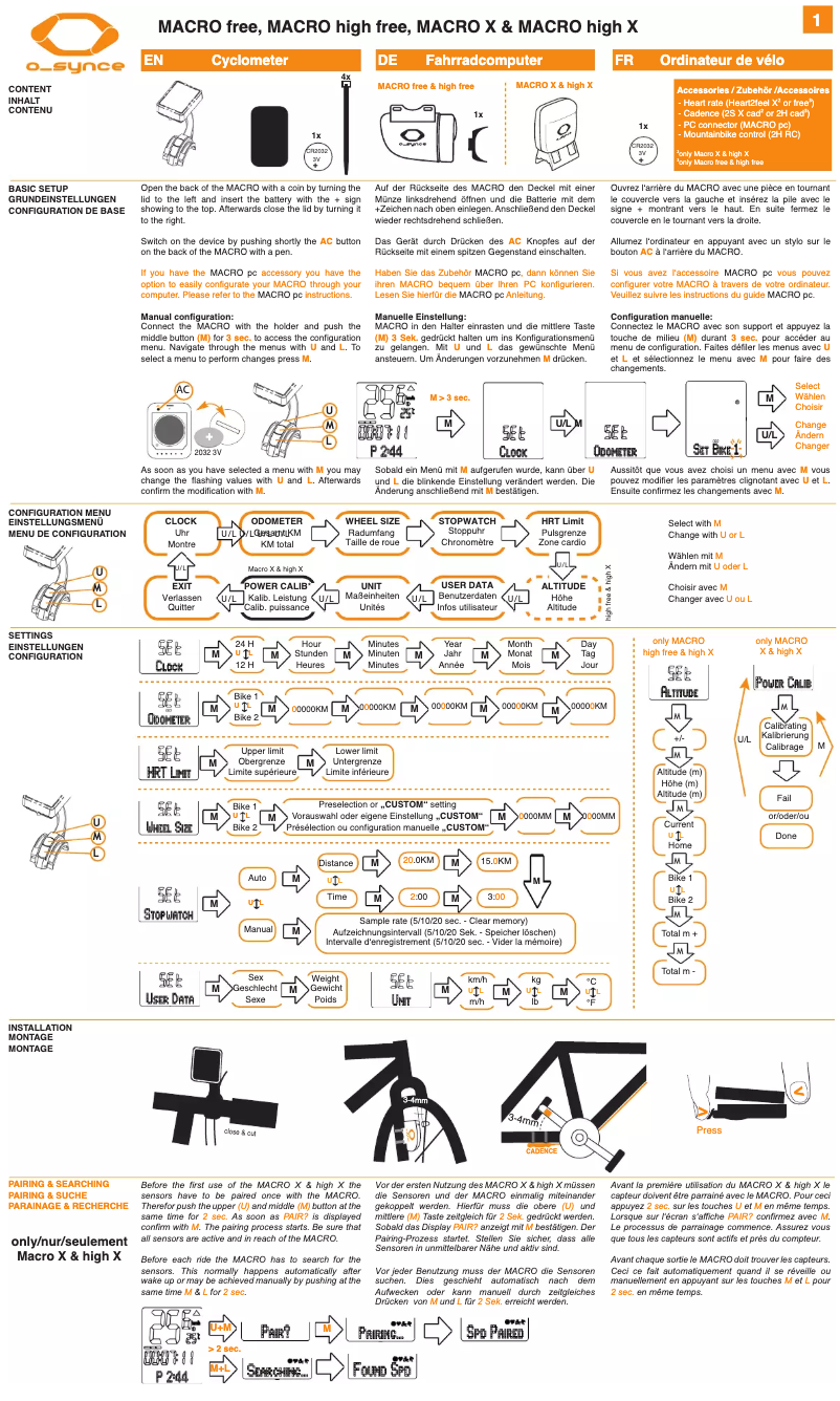Page 1 de la notice Manuel utilisateur O-Synce Macro high x