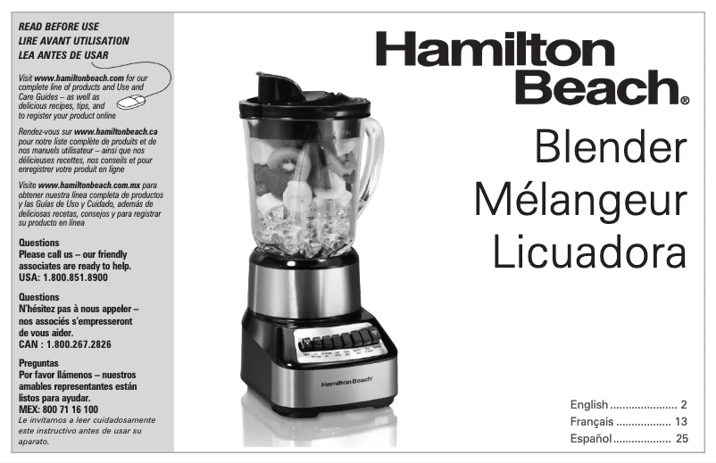 Page n°1 - Manuel d'utilisation et d'entretien Hamilton Beach 54221