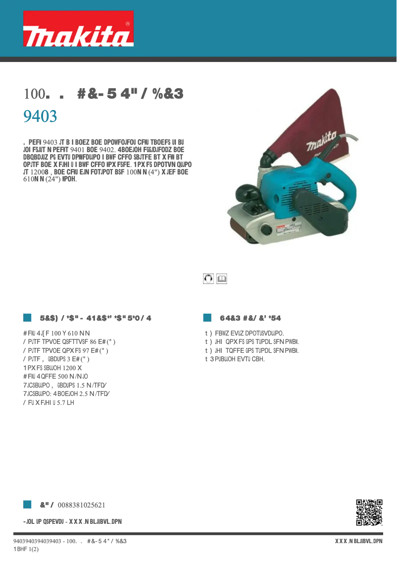 Page 1 de la notice Fiche technique Makita 9403