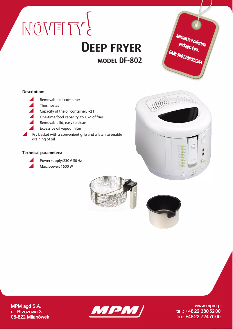 Page 1 de la notice Fiche technique MPM DF-802