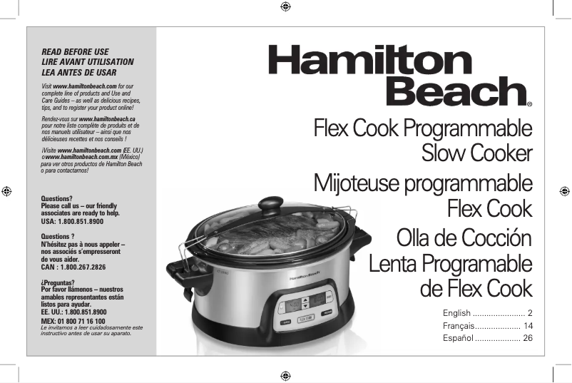 Page 1 de la notice Manuel utilisateur Hamilton Beach Flex Cook 33861