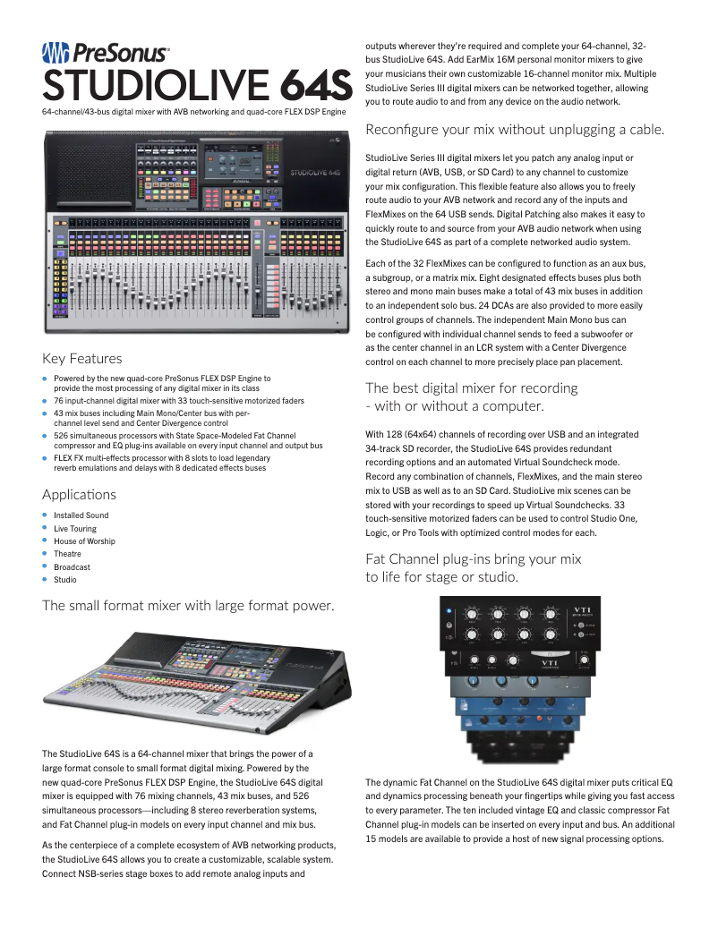 Page 1 de la notice Fiche technique PreSonus StudioLive 64S