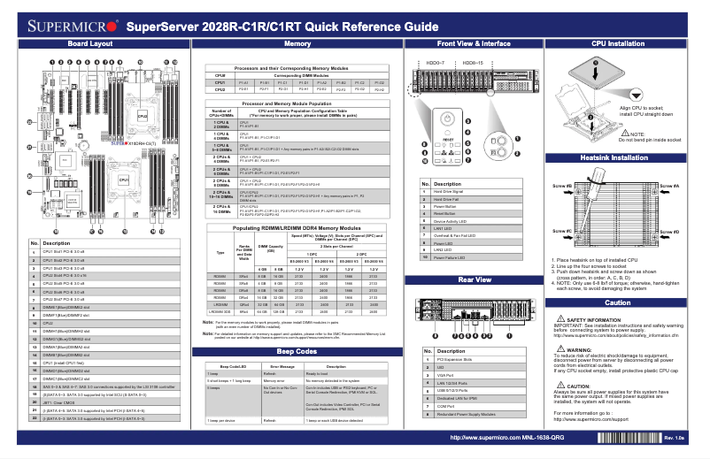 Page 1 de la notice Guide de démarrage rapide Supermicro SuperServer 2028R-C1R