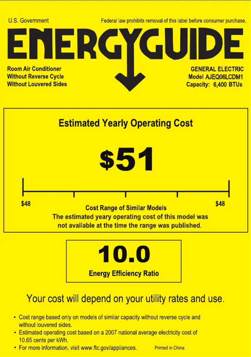 Page 1 de la notice Label énergétique GE AJEQ06LCD