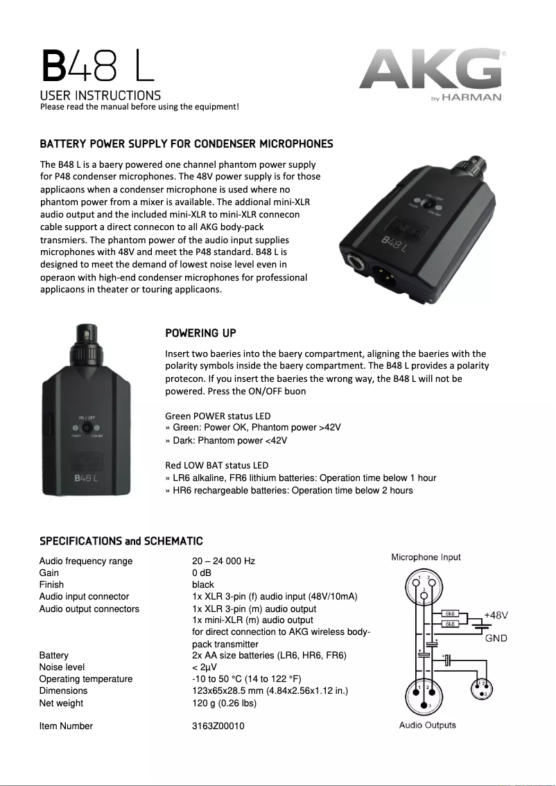 Page 1 de la notice Mode d'emploi AKG B48 L