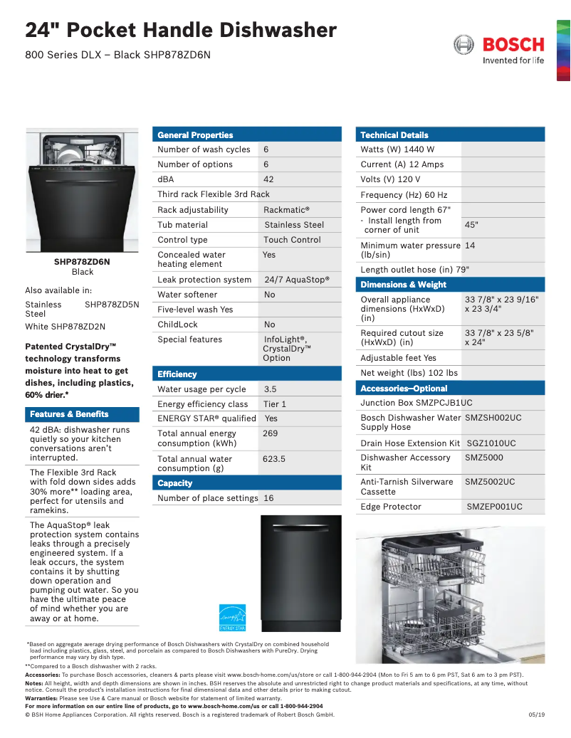 Page n°1 - Fiche technique Bosch SHP878ZD6N