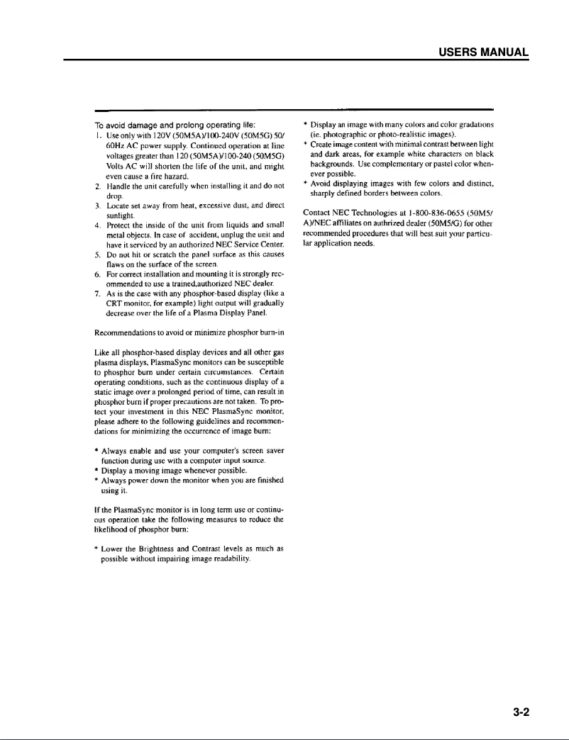 Página 1 del manual Manual de usuario NEC PlasmaSync 5000W