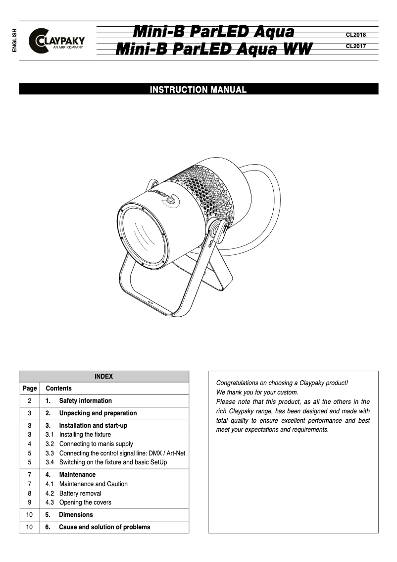 Image de la première page du manuel de l'appareil Mini-B ParLED Aqua