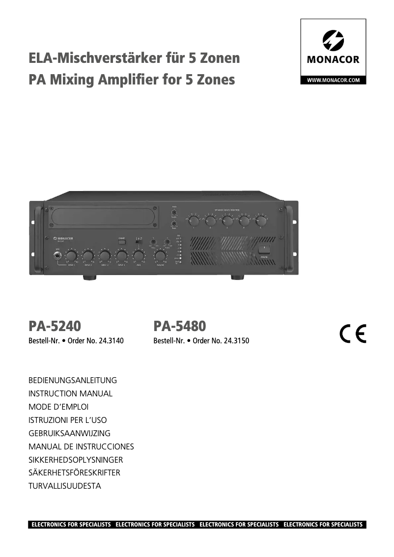 Page 1 de la notice Manuel utilisateur Monacor PA-5240
