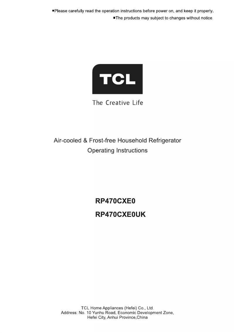 Page n°1 - Manuel utilisateur TCL RP470CXE1UK
