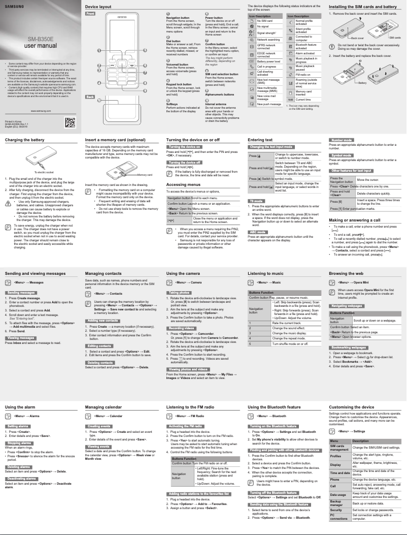 Image de la première page du manuel de l'appareil Metro B350E